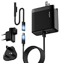 Surface Pro Charger, 65W Microsoft Surface Charger for Pro 3/4/5/6/7/8/9/10/X/11/12 and Compatible with Microsoft Book/Laptop/Tablet, with European/UK Adapter for Travel/Business