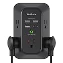 Surge Protector Outlet Extender, Addtam Multi Plug Wall Outlet with 4 USB Ports(1 USB-C), 3-Sided 1800J Power Strip Plug Extension Outlet Splitter, Black