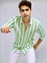 Surhi Men Striped Casual Light Green Shirt