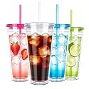 Sursip 32oz Clear Tumblers with Lids and Straws, Reusable Iced Coffee Cups