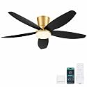 Surtime 42" Ceiling Fans with Lights-Low Profile Ceiling Fan with Light and Remote/APP Control,Flush Mount Gold Ceiling Fan with Reversible Black Blades