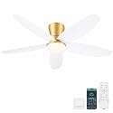 Surtime 42" Ceiling Fans with Lights-Low Profile Ceiling Fan with Light and Remote/APP Control,Flush Mount Gold Ceiling Fan with Reversible White Blades