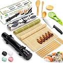 SmileTools Sushi Making Kit, 22pcs Roller Maker for Beginners With Guide Book, Bazooka, Knife, Mat, Avocado Slicer, Chopsticks, Sauce Dishes & More - Sushi Lover's Gift