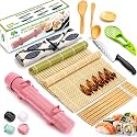 SmileTools Sushi Making Kit For Beginners - 22 Piece DIY Sushi Roller Kit with Bamboo Sushi Rolling Mat, Sushi Bazooka, Chef's Knife, Chopsticks, Holder - Best Starter Sushi Kit (Pink)