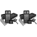 Sushi Serving Set, with 4 Japanese Sushi Serving Plate, 4 Soy Sauce Dish, 4 pairs of chopsticks and 4 chopsticks stands- Melamine Serving Set for Sushi (Black) (Pack of 2)