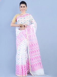 SUSHRITA BOUTIQUE Printed Jamdani Cotton Silk Saree