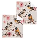 susiyo Birds on Pink Flowers Branch Washcloth Set of 2 Cotton Small Face Towel, 12 x 12 inch