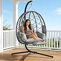Suteck Hanging Egg Chair with Adjustable Footrest &amp; Stand, Grey