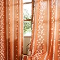 Sutuo Home Boho Curtains 63 inches Long 2 Panels for Kitchen Living Room Bedroom, Bohemian Semi Blackout Orange Floral Linen Decor Country Grommet Tassels Window Treatment,52" W x 63" L,Terracotta