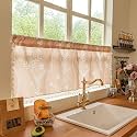 Sutuo Home Boho Floral Curtains Valance Short Curtains for Kitchen Restaurant Closet, Bohemian Linen Semi Sheer Strips Tassles Privacy Farmhouse Flower Decor 1 Panel Rod Pocket 52" W x 18" L Beige