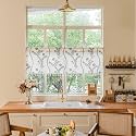 Sutuo Home Floral Boho Curtains Valance for Kitchen Cafe, Bohemian Linen Short Curtains Semi Sheer with Beige Tassles Privacy Farmhouse Cream Print Wall Decor 1 Panel Rod Pocket 52" W x 18" L White