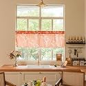 Sutuo Home Terracotta Boho Farmhouse Curtains Valance for Nursery Cafe, Bohemian Short Curtains Semi Sheer Beige Tassles Halloween Print Orange Drape Window Treatments 1 Panel Rod Pocket 52" W x 18" L