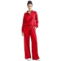 SUUKSESS Women 2 Piece Lounge Matching Set Wide Leg Sweatpant Half Zip Sweatshirt