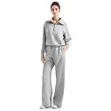 SUUKSESS Women 2 Piece Lounge Matching Set Wide Leg Sweatpant Half Zip Sweatshirt