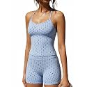 SUUKSESS Women 2 Piece Workout Sets High Waisted Tummy Control Biker Shorts Halter Padded Tank Tops