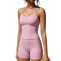 SUUKSESS Women 2 Piece Workout Sets High Waisted Tummy Control Biker Shorts Halter Padded Tank Tops