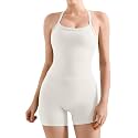 SUUKSESS Women 2 Piece Workout Sets High Waisted Tummy Control Biker Shorts Halter Padded Tank Tops