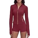 SUUKSESS Women Golden Zipper Lightweight Cropped Jackets with Thumb Holes