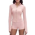 SUUKSESS Women Golden Zipper Lightweight Cropped Jackets with Thumb Holes
