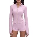 SUUKSESS Women Golden Zipper Lightweight Cropped Jackets with Thumb Holes