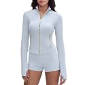 SUUKSESS Women Golden Zipper Lightweight Cropped Jackets with Thumb Holes