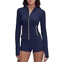 SUUKSESS Women Golden Zipper Lightweight Cropped Jackets with Thumb Holes