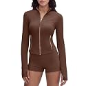 SUUKSESS Women Golden Zipper Lightweight Cropped Jackets with Thumb Holes