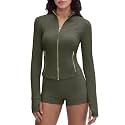 SUUKSESS Women Golden Zipper Lightweight Cropped Jackets with Thumb Holes