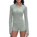 SUUKSESS Women Golden Zipper Lightweight Cropped Jackets with Thumb Holes