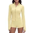SUUKSESS Women Golden Zipper Lightweight Cropped Jackets with Thumb Holes