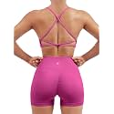 SUUKSESS Women Seamless Workout Sets Strappy Sports Bra High Waist Booty Shorts Outfits
