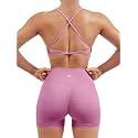 SUUKSESS Women Seamless Workout Sets Strappy Sports Bra High Waist Booty Shorts Outfits
