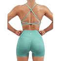 SUUKSESS Women Seamless Workout Sets Strappy Sports Bra High Waist Booty Shorts Outfits