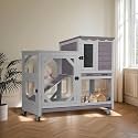 Suumerpety 2-Story Rabbit Hutch Indoor,2-4 Bunny Cage with Chew-Proof Ramp