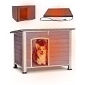 Suumerpety Feral Dog House Outdoor,Anti Bite Iron Frame Dog Kennel,Wood Warm Pets Home,Insulated Weatherproof Outside Shelter for Feral Animal (33.5"(L)×22"(W)×25.2"(H)-Grey-in)