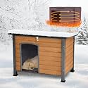 Suumerpety Feral Dog House Outdoor,Anti Bite Iron Frame Dog Kennel,Wood Warm Pets Home,Insulated Weatherproof Outside Shelter for Feral Animal (33.5"(L)×22"(W)×25.2"(H)-Brown-in)