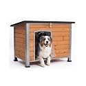 Suumerpety Indoor Outdoor Dog House,Anti-Chewing Iron Frame Dog Kennel,Wood Warm Pets Home,Weatherproof Outside Shelter for Feral Animal 33.5" (L) X 22" (W) X 25.2" (H) Brown