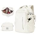 Travel Backpack for Women Airline Approved Carry On, Large Laptop Backpack for Men, Flight Approved Luggage Backpack (Beige-with Toiletry Bag)