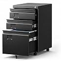 SUXXAN 3 Drawer Metal File Cabinet, Black