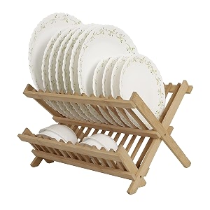 suzec folding 2 tier bamboo plate stand