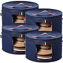 Suzile 4 Pack Large Round Foldable Hat Box for Women Storage Holds up to 6-10 Hats Cowboy Hat Box with Lid Handles Closet Cowboy Case Organizer Clothes Case for Travel Gift(Blue,Felt)