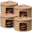Suzile 4 Pack Large Round Foldable Hat Box for Women Storage Holds up to 6-10 Hats Cowboy Hat Box with Lid Handles Closet Cowboy Case Organizer Clothes Case for Travel Gift(Camel,Felt)