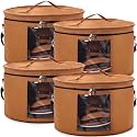Suzile 4 Pack Large Round Foldable Hat Box for Women Storage Holds up to 6-10 Hats Cowboy Hat Box with Lid Handles Closet Cowboy Case Organizer Clothes Case for Travel Gift(Red Brown,Felt)