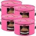 Suzile 4 Pack Large Round Foldable Hat Box for Women Storage Holds up to 6-10 Hats Cowboy Hat Box with Lid Handles Closet Cowboy Case Organizer Clothes Case for Travel Gift(Rose Red,Felt)