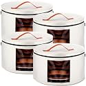 Suzile 4 Pack Large Round Foldable Hat Box for Women Storage Holds up to 6-10 Hats Cowboy Hat Box with Lid Handles Closet Cowboy Case Organizer Clothes Case for Travel Gift(White,Felt)