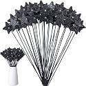 Suzile 60 Pcs Black Star Floral Picks 8'' Glitter Star Centerpiece Table
