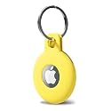 Svanove for Airtag Keychain Silicone, Airtag Holder with Key Ring, Air Tag Cover Cute Accessories for Kids, Luggage, Car Dog Collar, Car, Compatible with Apple Airtag Case Waterproof Tracker, Yellow