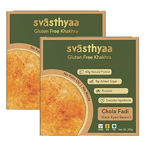 svasthyaa chola fadi khakhra  gluten free roasted khakra snack  black eyed beans khakhra  no palm oil no maida  healthy light diet snack  200g  pack of 2