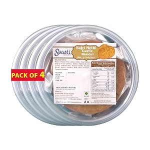 svasti dry bhakri snacks  roasted healthy gujarati snacks  no maida  no artificial colours  with onion amp garlic  vacuum packed  whole wheat bajri methi garlic bhakhri - 200 gms pack of 4