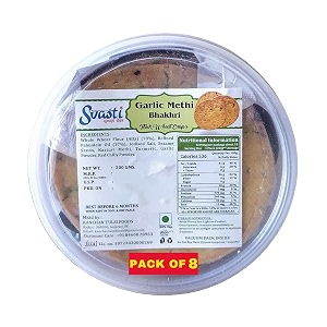 svasti dry bhakri snacks  roasted healthy gujarati snacks  no maida  no artificial colours  no onion amp no garlic  vacuum packed  whole wheat bajri methi bhakhri - 200 gms pack of 8